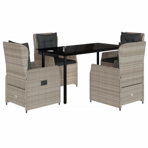 Set comedor de jardín 5 pzas cojines ratán sintético gris claro H