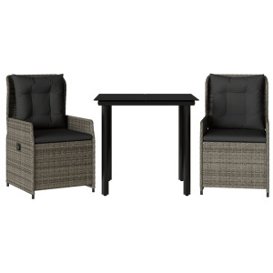 Set comedor de jardín 3 piezas con cojines ratán sintético gris H