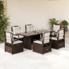 Set comedor de jardín 7 pzas con cojines ratán sintético marrón 1