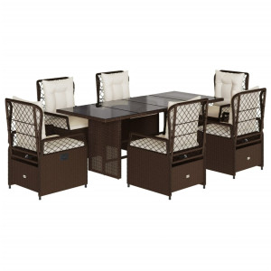 Set comedor de jardín 7 pzas con cojines ratán sintético marrón H