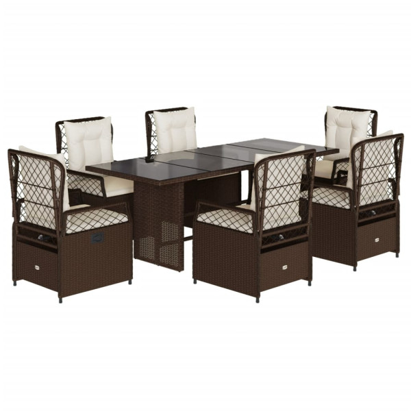 Set comedor de jardín 7 pzas con cojines ratán sintético marrón M 2