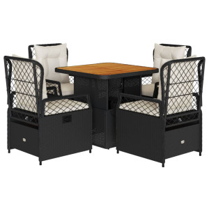 Set de muebles jardín 5 pzas con cojines ratán sintético negro H