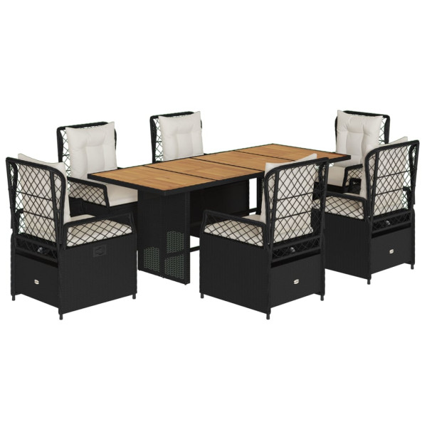 Set de comedor de jardín 7 pzas y cojines ratán sintético negro M 2