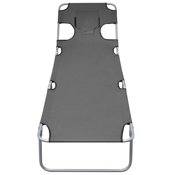 Tumbona plegable con cojín de cabeza y respaldo ajustable gris M 4