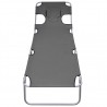 Tumbona plegable con cojín de cabeza y respaldo ajustable gris 4