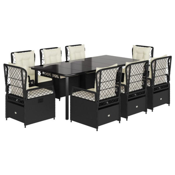 Set de comedor de jardín 9 pzas y cojines ratán sintético negro M 2