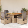Set comedor de jardín 5 pzas con cojines ratán sintético beige 1