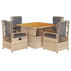 Set comedor de jardín 5 pzas con cojines ratán sintético beige H