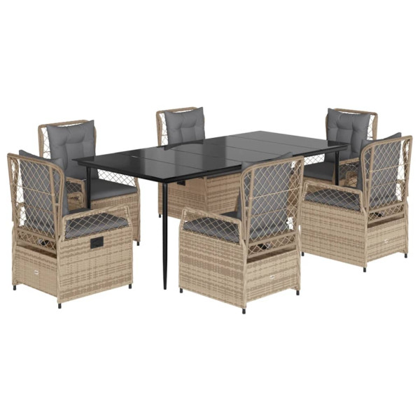 Set comedor de jardín 7 pzas con cojines ratán sintético beige M 2