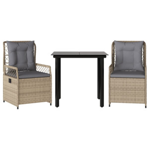 Set comedor de jardín 3 pzas con cojines ratán sintético beige H
