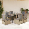 Set comedor de jardín 7 pzas con cojines ratán sintético beige 1