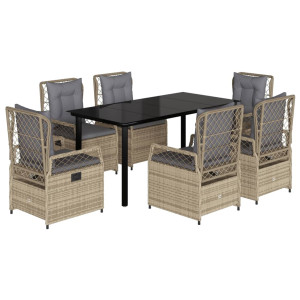 Set comedor de jardín 7 pzas con cojines ratán sintético beige H