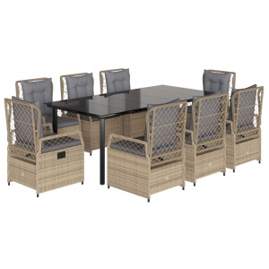 Set comedor de jardín 9 pzas con cojines ratán sintético beige H