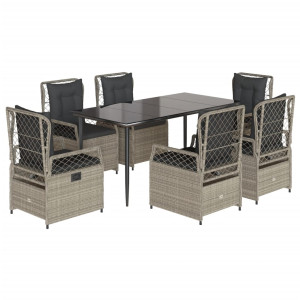 Set comedor jardín 7 pzas y cojines ratán sintético gris claro H