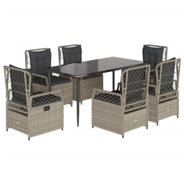 Set comedor jardín 7 pzas y cojines ratán sintético gris claro M 2