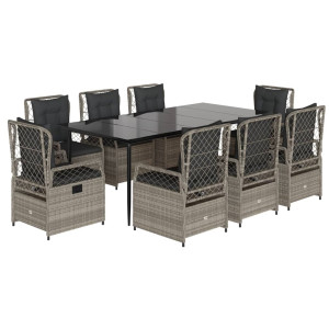 Set comedor de jardín 9 pzas cojines ratán sintético gris claro H
