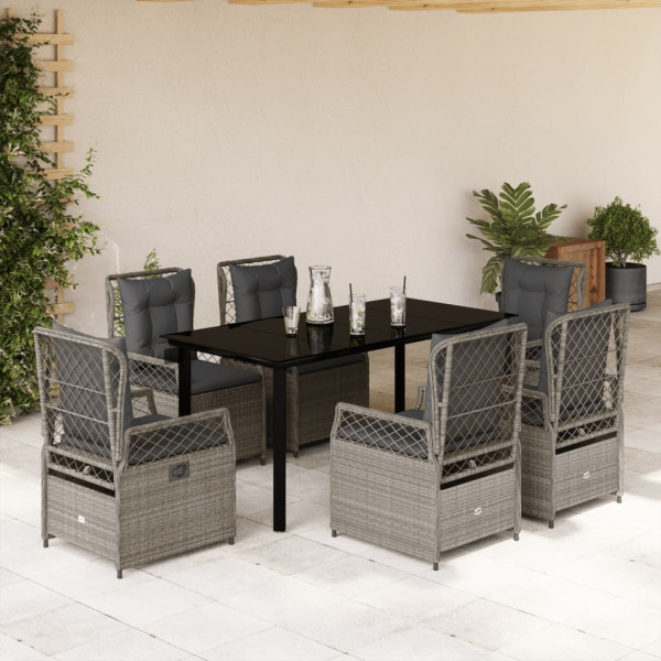 Set comedor jardín 7 pzas y cojines ratán sintético gris claro D