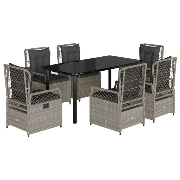 Set comedor jardín 7 pzas y cojines ratán sintético gris claro M 2
