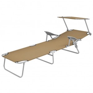 Tumbona plegable con toldo de acero gris topo H