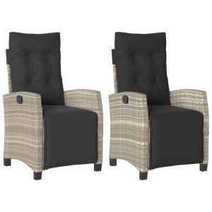 Sillón reclinable jardín y reposapiés 2 uds ratán PE gris claro H