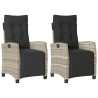 Sillón reclinable jardín y reposapiés 2 uds ratán PE gris claro 2