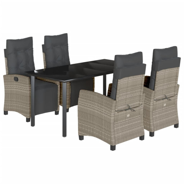 Set comedor de jardín 5 pzas cojines ratán sintético gris claro M 2