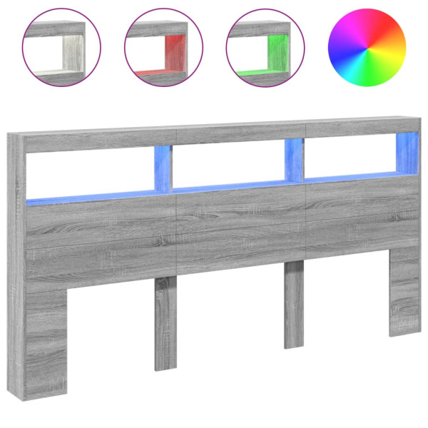 Cabecero de cama con luz LED gris Sonoma 200x17x102 cm M 2