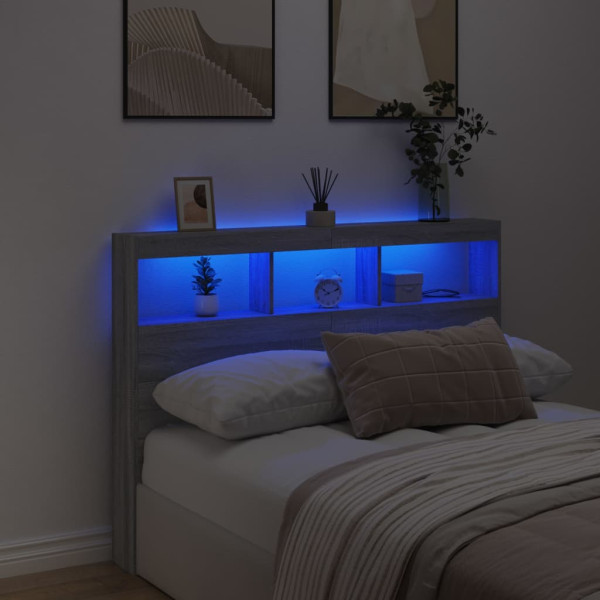 Cabecero de cama con luz LED gris Sonoma 140x17x102 cm M 4