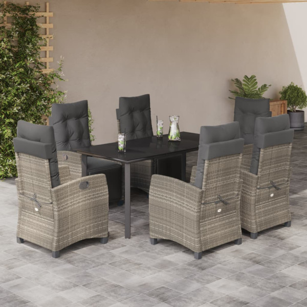 Set comedor jardín 7 pzas y cojines ratán sintético gris claro D