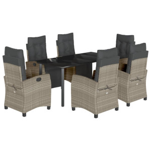 Set comedor jardín 7 pzas y cojines ratán sintético gris claro H