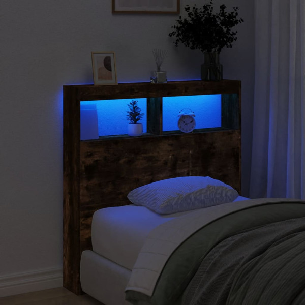 Cabecero de cama con luz LED roble ahumado 100x17x102 cm M 4