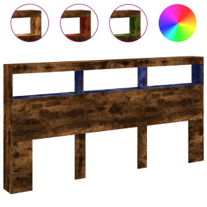 Cabecero de cama con luz LED roble ahumado 200x17x102 cm H