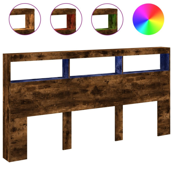 Cabecero de cama con luz LED roble ahumado 200x17x102 cm M 2