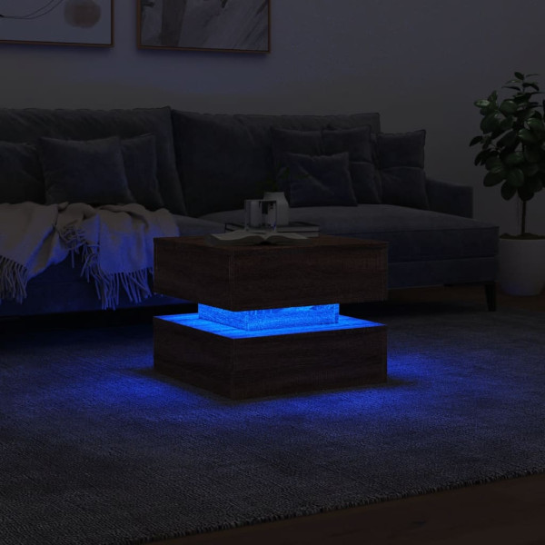 Mesa de centro com luzes LED 50x50x40 cm carvalho castanho M 5