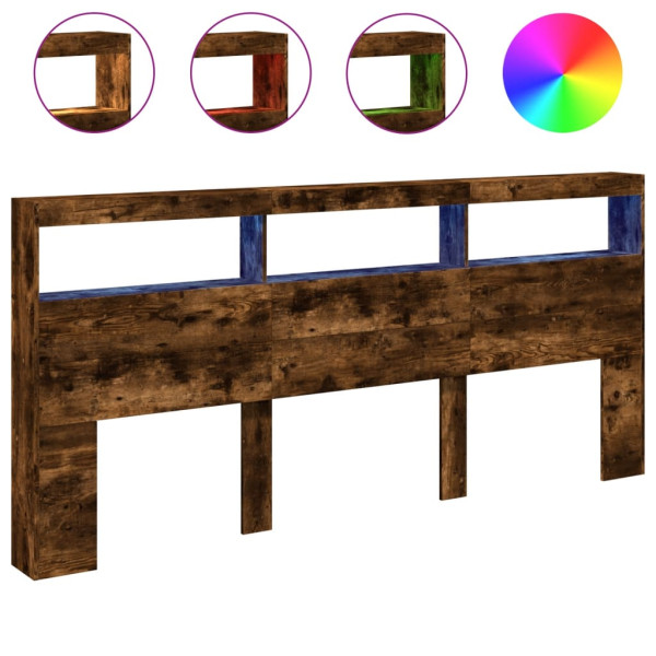 Cabecero de cama con luz LED roble ahumado 220x17x102 cm M 2