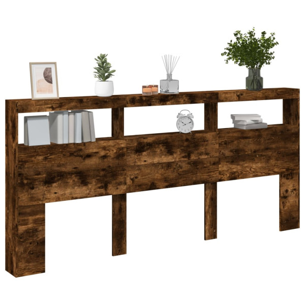 Cabecero de cama con luz LED roble ahumado 220x17x102 cm M 5