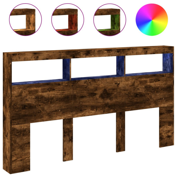 Cabecero de cama con luz LED roble ahumado 180x17x102 cm M 2