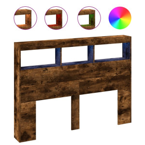 Cabecero de cama con luz LED roble ahumado 140x17x102 cm H