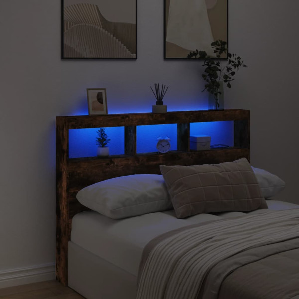 Cabecero de cama con luz LED roble ahumado 140x17x102 cm M 4