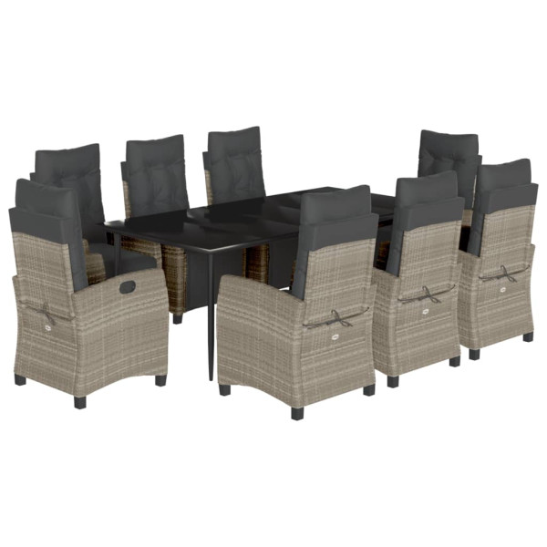 Set comedor de jardín 9 pzas cojines ratán sintético gris claro M 2