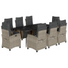 Set comedor de jardín 9 pzas cojines ratán sintético gris claro 2