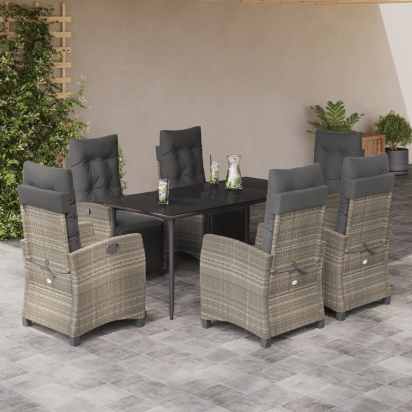 Set comedor jardín 7 pzas y cojines ratán sintético gris claro D