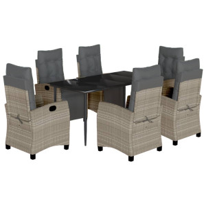 Set comedor jardín 7 pzas y cojines ratán sintético gris claro H