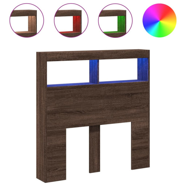 Cabecero de cama con luz LED marrón roble 100x17x102 cm M 2