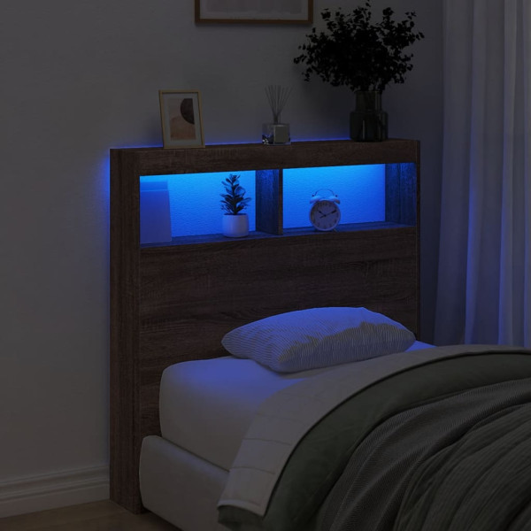 Cabecero de cama con luz LED marrón roble 100x17x102 cm M 4