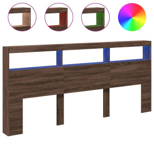 Cabecero de cama con luz LED marrón roble 220x17x102 cm H