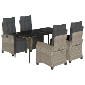 Set comedor de jardín 5 pzas cojines ratán sintético gris claro H