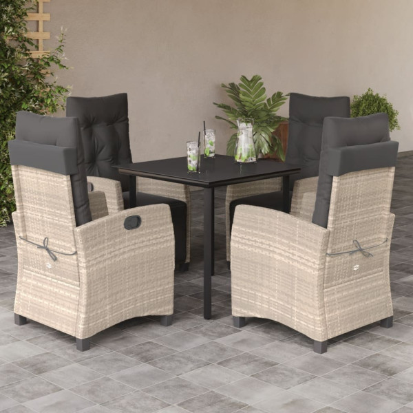 Set comedor de jardín 5 pzas cojines ratán sintético gris claro D