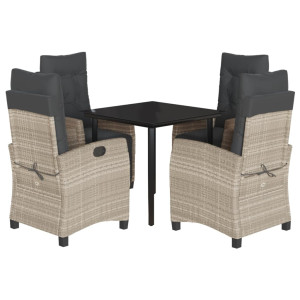 Set comedor de jardín 5 pzas cojines ratán sintético gris claro H