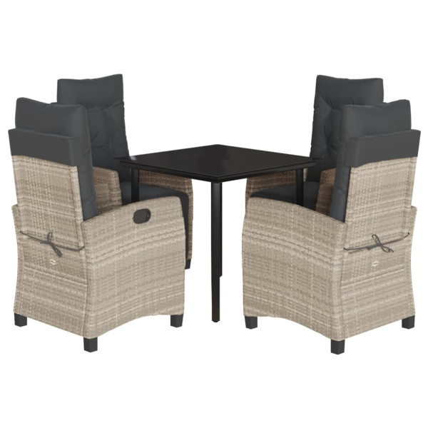 Set comedor de jardín 5 pzas cojines ratán sintético gris claro M 2